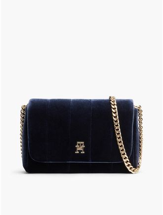 Tommy Hilfiger Womens Monogram Velvet Flap Crossbody Bag - Space Blue