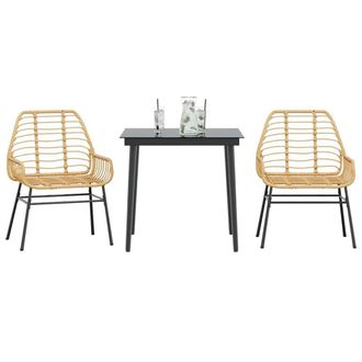 Berkfield Home 3 Piece Garden Dining Set Brown Poly Rattan Glass