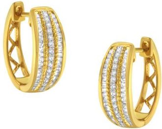 House of Brilliance 10K Yellow Gold 3/4 Ct Pave and Channel Diamond Triple Row Modern Hoop Earrings at Nordstrom