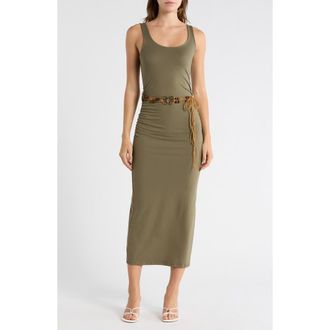 Madden Girl Belted Maxi Tank Dress in Olive at Nordstrom Rack, Size X-Large