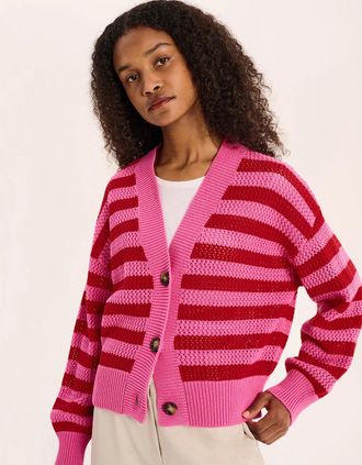 Omnes Womens Heather Stripe Cardigan - Pink - Size: 18/16