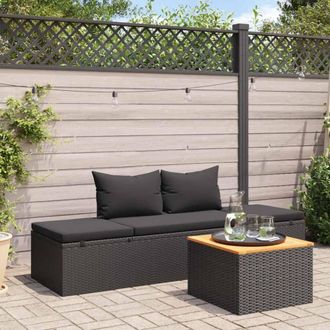 vidaXL Tumbona Con Cojines Rat&aacute;n Sint&eacute;tico Negro Vidaxl