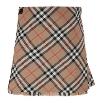 Burberry Check Wrap Rok - Dames - Korte rokken - Beige - XS - Wol - Rokken