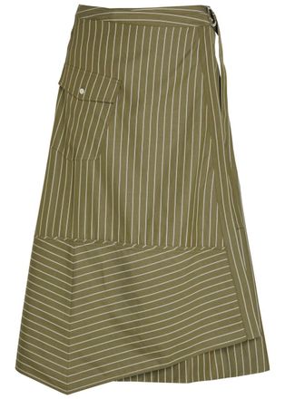 3.1 Phillip Lim Striped Cotton-poplin Wrap Midi Skirt - Olive - S (UK8-10 / S)