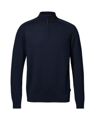 CHARLES TYRWHITT Performance Merino Zip Neck Wool Jumper - Navy Size Large by Charles Tyrwhitt