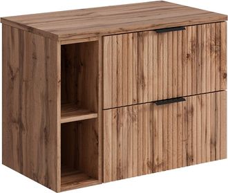 Vente-Unique Mueble suspendido estriado para lavabo con estantes - Natural claro - L80 cm - ZEVARA