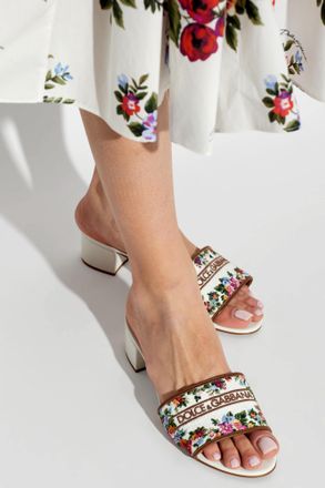 Dolce & Gabbana Heeled Mules With A Floral Motif, Womens, Multicolour