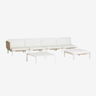 Sklum Conjunto De Jard&iacute;n Con Sof&aacute; Modular Esquinero De 4 Piezas, Mesa De Centro Y Puff En Acero Roubly Sklum
