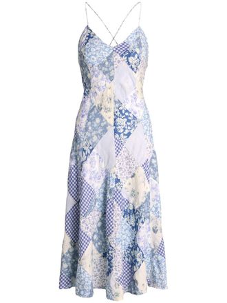 Polo Ralph Lauren sleeveless patchwork midi dress - women - Linen/Flax/Cotton - 6 - Blue