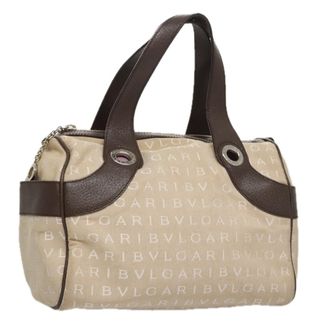 Bulgari Logomania Handbag Canvas Beige Canvas Handbag (Pre-Owned)