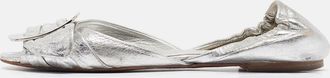 Roger Vivier Silver Leather Open Toe Ballet Flats