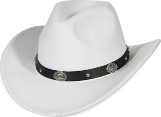 Eozy White Cowboy Hat for Women Ladies Felt Cowgirl Hat Shapeable Brim Western Cowboy Hat with Belt