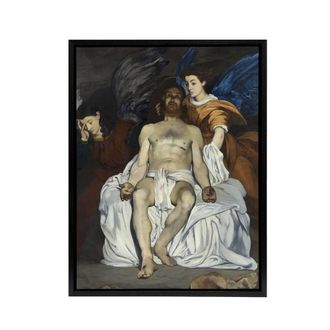 Artery8 The Dead Christ with Angels Manet Vintage Black Framed Canvas Wall Art | Size: W24 x H32