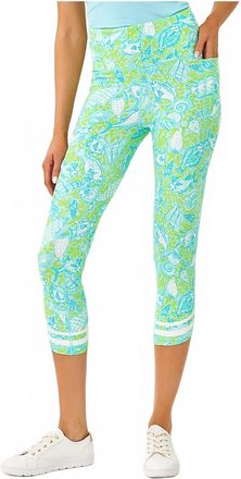 Lilly Pulitzer Upf 50+ Luxletic Weekender High Rise Crop Leggings In Day Dream Blue Throw Me A Line