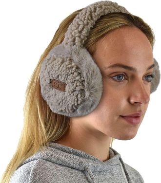 C.C Soft Winter Warm Adjustable Headband Ear Warmer Earmuffs, Sherpa Dark Camel