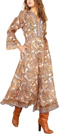 Hale Bob Artemis Long Sleeve Silk & Linen-Blend Midi Dress