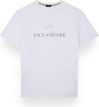 Paul & Shark Cotton jersey T-shirt with logo print, Man, Snow White, Size: XXL