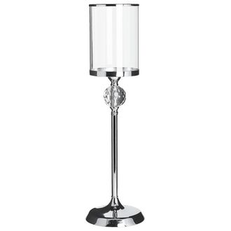 Beliani Portavelas De Cristal De Metal Plateado Con Decoraci&oacute;n 58 Cm Cristales Cotui