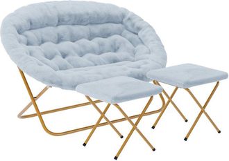 Flash Furniture Contemporary Double Saucer Chair with 2 Ottomans, Aqua Fabric/Soft Gold Frame