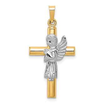 Diamond2Deal 14k Two-tone Gold Angel and Cross Pendant