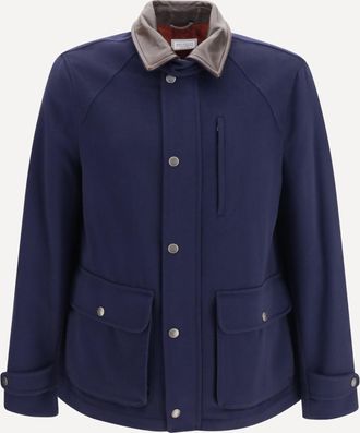 Brunello Cucinelli Giacca in lana vergine con inserti in nappa Man 56
