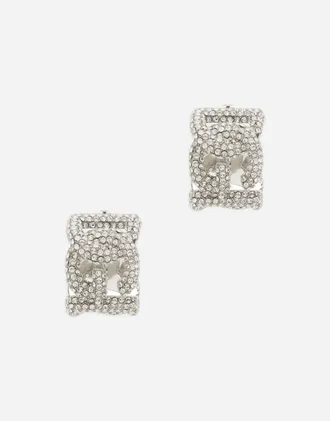 Dolce & Gabbana Rhinestone Earrings With Dg Logo - Woman Bijoux Silver Metal Onesize