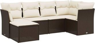 vidaXL Set Sof&aacute;s De Jard&iacute;n 6 Piezas Y Cojines Rat&aacute;n Sint&eacute;tico Marr&oacute;n Vidaxl