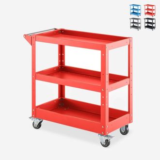 Stark Carrito De Herramientas De Metal Con 3 Estantes Y Ruedas Kerey Plus - Rojo