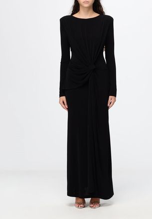 Eleh Long Evening Gown in Jersey with a Knotted Waist and Padded Shoulders