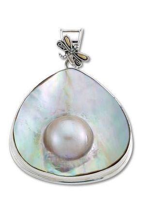 Samuel B. Sterling Silver 18K Blister Pearl Pendant W/ Dragonfly Accent in White at Nordstrom Rack