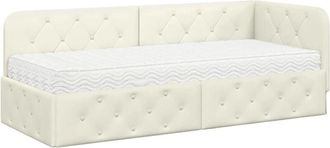 vidaXL Corner Bed Frame with Mattress Cream 80 x 200 cm Velvet vidaXL