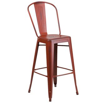 Flash Furniture 30 High Distressed Kelly Red Metal Indoor-Outdoor Barstool with Back
