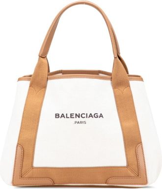 Balenciaga Brown Ivory Canvas Leather Handbag Tote Bag (Pre-Owned)