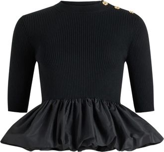 Patou ribbed peplum top - Black