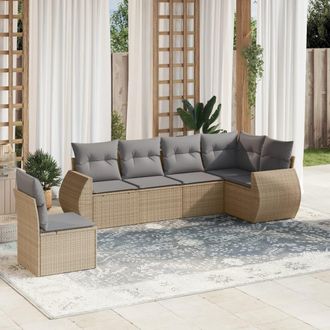 vidaXL Vidaxl - Juego De Sof&aacute;s Jard&iacute;n Con Cojines 6 Pzas Rat&aacute;n Sint&eacute;tico Beige