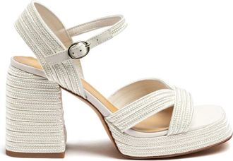 Castaner Raffia Feest Sandaal met Enkelband - Dames - Sandalen met hakken - Wit - 36 EU - Schoenen