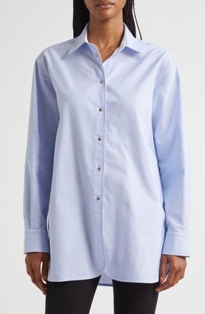 Moncler Cotton Oxford Snap-Up Shirt in Cool Blue at Nordstrom, Size Medium
