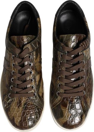 Dolce & Gabbana Mens Brown Exotic Leather Low Top Sneakers Shoes Caiman Calfskin