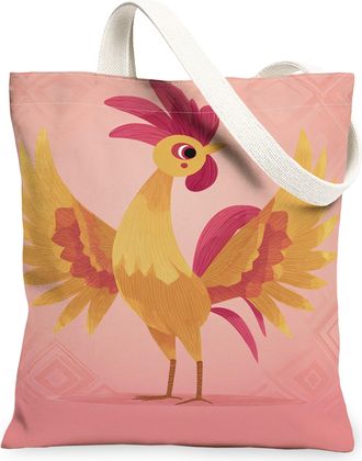 Generic Bird Canvas Tote Bags, Colorful Feather Pattern Reusable Grocery Bags, Spring Chic Lightweight Washable Shoulder Strap Canv, Peach, 13x15 Inch