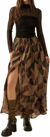 Promesa Modern Classic Abstract Print Buttoned Maxi Skirt In Black
