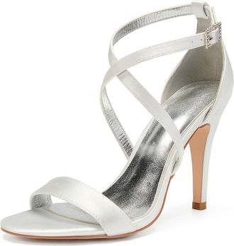 Generic Wedding Bridal Shoes Womens Stiletto Heels Sandals Sexy Open Toe Bridal Satin Wedding Party Dressy Heels Shoes 10.5Cm,Ivory,5 UK