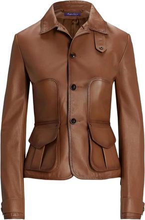 Ralph Lauren Collection Giacca in pelle marrone con bottoni