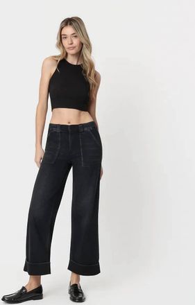 Flying Monkey High Rise Cuffed Baggy Wide Jeans - Plus In Black