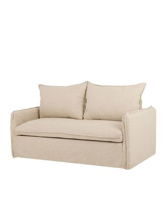 Deco Wood Sof&aacute; cama de algod&oacute;n y lino desenfundable tono beige de 185x95cm