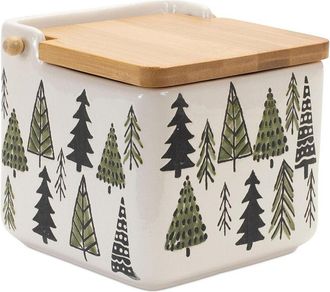 Melrose International Ceramic Pine Tree Canister With Wood Lid