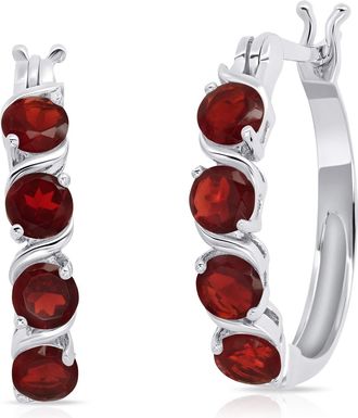 MAX + STONE 925 Sterling Silver Gemstone Round Hoop Earrings