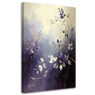 Feeby Cuadro Sobre Lienzo, Abstracci&oacute;n De Hojas Y Ramitas En Violeta, 80x120