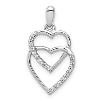 Diamond2Deal 14k White Gold 1/10 carat Diamond Entwined Hearts Pendant