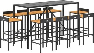 vidaXL Vidaxl - 11 Piece Garden Bar Set Black Poly Rattan& Solid Wood Acacia