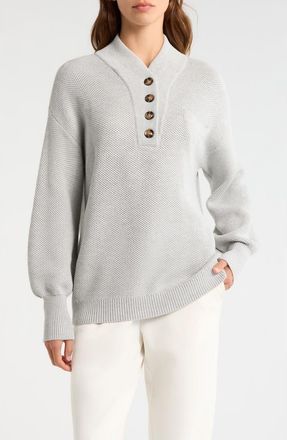 Lunya Cozy Cottonsilk Pocket Henley Sweater in Mellow Grey Heather at Nordstrom, Size X-Large